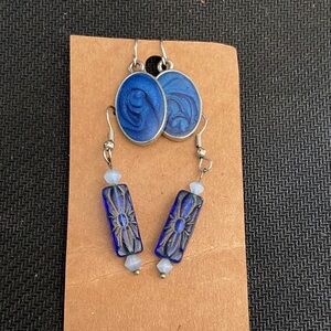 2 sets of Elegant Blue and Silver Earrings